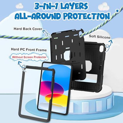 BMOUO iPad Case 10.9 Inch A2696/A2757/A2777/A3355/A3356 Heavy Duty Shockproof Enclosure