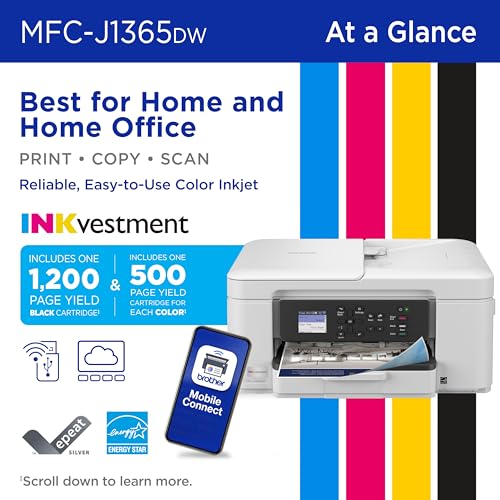 Brother MFC-J1365DW Inkjet Printer, 1200 x 6000 dpi, Multifunction