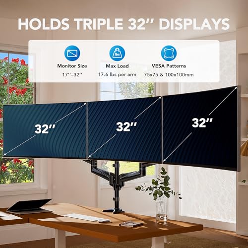 HUANUO Triple Monitor Mount 17-32 Inches HNTS3B - Alloy Steel - Articulating, Swivel, Tilt, Rotate - Tabletop Mount