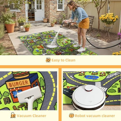 Arenarug 3'x5' Kids Play Rug Low Pile City Map Design Indoor Non-Slip Carpet