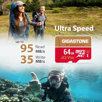 Gigastone 64GB 4K Camera Pro Micro SDXC Memory Card UHS-I U3 A2 V30
