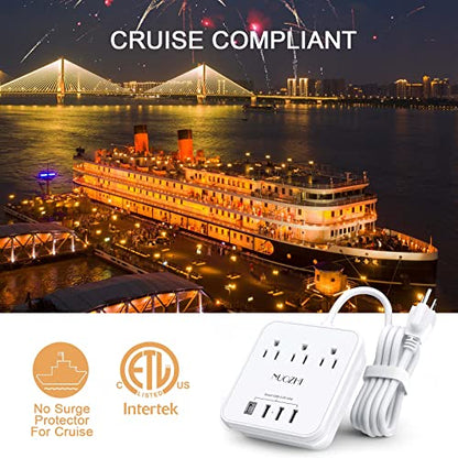 NUOZHI 6 Ft Power Strip Model ZN-703 with 3 AC Outlets and 4 USB Ports