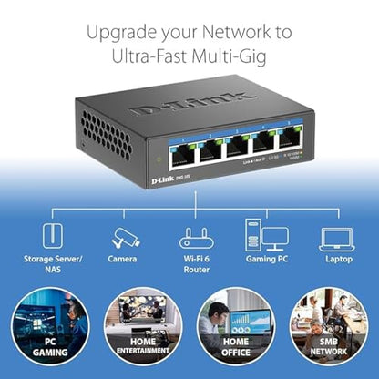 D-Link 5-Port 2.5G Unmanaged Ethernet Switch DMS-105 Multi-Speed RJ45 Black