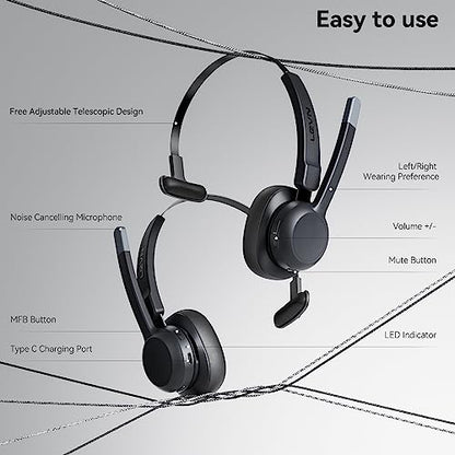 LEVN LE-HS015 Adult Over-Ear Bluetooth Headset with Active Noise Cancellation and Dynamic Driver