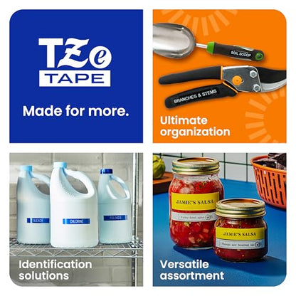 Brother 12mm TZE335 Label Tape, Laminated, for P-touch Label Makers, White on Black