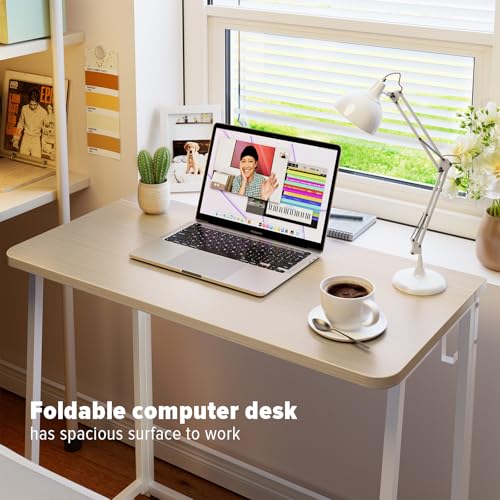WOHOMO Small Folding Desk ASCOLI-OAK-DH-WOM Computer Desk Light Oak Engineered Wood Space Saving