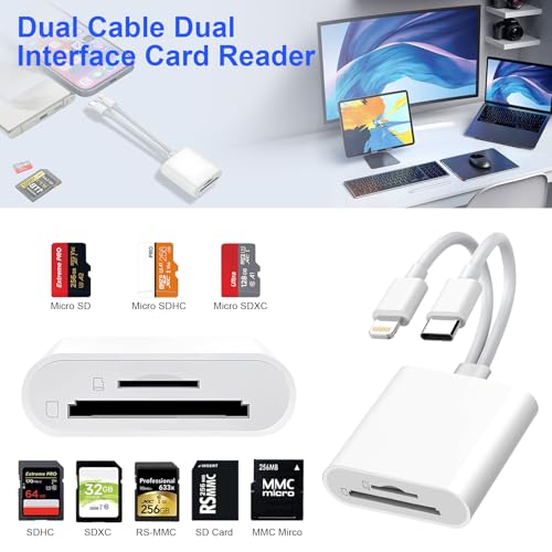 Denlane SD Card Reader 2 Ports USB Type C Lightning Compatible Devices