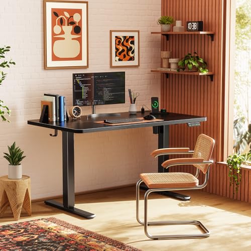 Huuger 47.2 x 23.6 Inch Electric Standing Desk with Built-in Outlets, Height Adjustable, Black, New