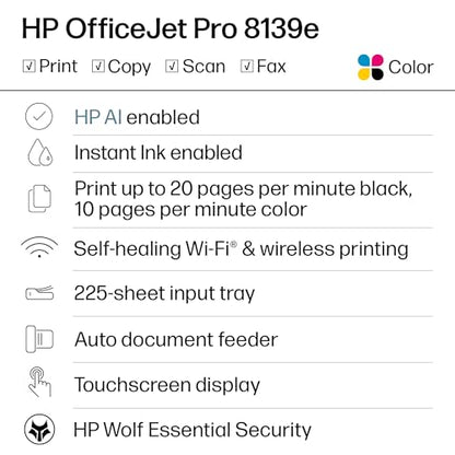 HP OfficeJet Pro 8139e 4800x1200 Color Inkjet Multifunction Printer
