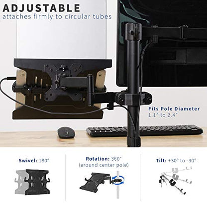 VIVO Steel Universal Full Motion Pole Mount Laptop Holder Arm, Adjustable for 10 to 15.6 inch Laptops, Black, MOUNT-PL1A-LAP3