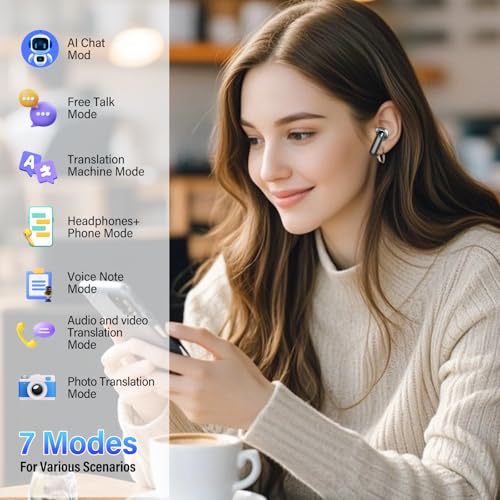 QXUFV U9 Earbuds with Dual Translation, 164 Languages, Bluetooth 5.4, Black