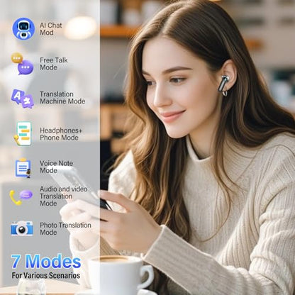 QXUFV U9 Earbuds with Dual Translation, 164 Languages, Bluetooth 5.4, Black