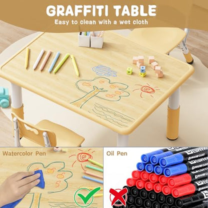 Brelley Kids Table and 2 Chairs Set BY-08 Height Adjustable Rectangular Polypropylene