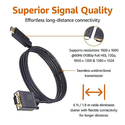 Amazon Basics 6FT HDMI to VGA Male Cable, 1080P, 60Hz, Black
