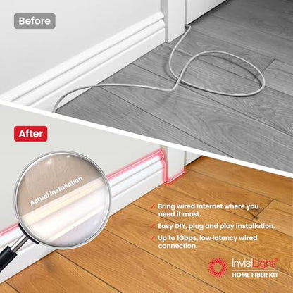 InvisiLight Home Fiber Kit with Media Converters - Model NVSLGHTRSI-D-SCUSCU-1-NAM-W600-40M MEDIA - Indoor - Wired Connection - 40M Fiber Length