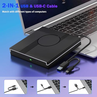 Wbacon External DVD Drive 0759357095619, USB 3.0 Type-C, 8X DVD Read/Write, Portable Optical Drive