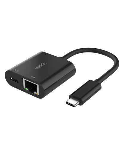 Belkin USB-C to Ethernet/Charge Adapter INC019btBK 100W Power Delivery 20A 2 Ports