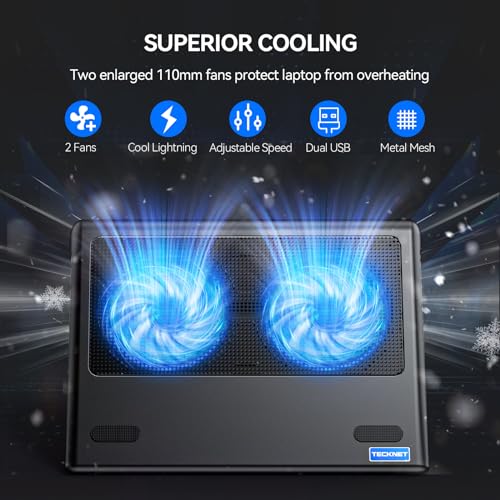 TECKNET 14-15.6" FBA_49498 Cooling Pad Air 2 Fans 2 Speed Adjustable Laptop Cooling Stand