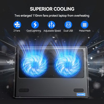 TECKNET 14-15.6" FBA_49498 Cooling Pad Air 2 Fans 2 Speed Adjustable Laptop Cooling Stand