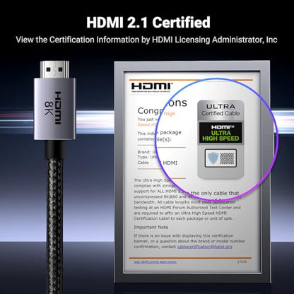 UGREEN 6.6 Feet HDMI 2.1 Cable 48Gbps Male-to-Male Connection