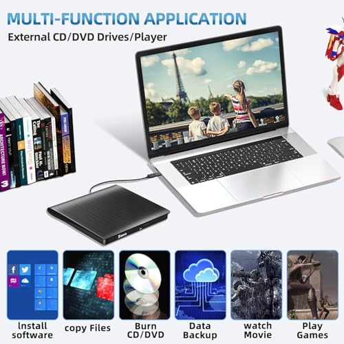 Ziweo USB 3.0 & Type-C External Slim CD/DVD Drive 24x Write Speed Portable Optical Drive