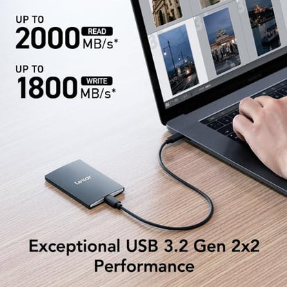 Lexar 2TB SL500 Portable SSD, 2000MB/s Read, 1800MB/s Write, USB Type-C, Black
