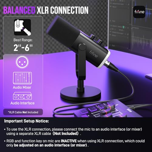FIFINE Desktop Microphone AM8 Dynamic USB/XLR 50Hz-16KHz 1 Channel Microphone