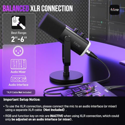 FIFINE Desktop Microphone AM8 Dynamic USB/XLR 50Hz-16KHz 1 Channel Microphone