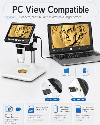 AOPICK 4.3" 307-B Digital Microscope 1000X USB-C Rechargeable LED