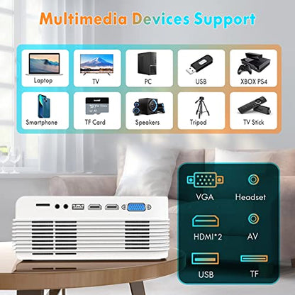 Visoud Portable Projector with Wi-Fi and Bluetooth, 1920x1080 Resolution, LCD, Suitable for Educational Use