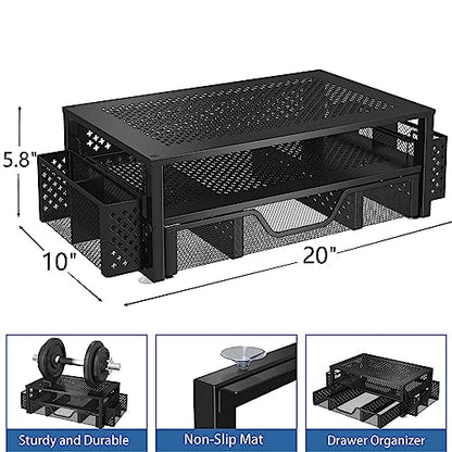 Simple Trending 1 Count ST58593 Metal Monitor Stand with Drawer and Pen Holder Black