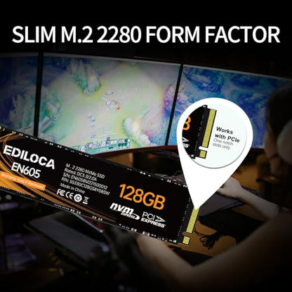 Ediloca 128GB EN605 M.2 2280 SSD, PCIe Gen3 x4, Internal Solid State Drive, Read Speed 1130 MB/s, Write Speed 400 MB/s