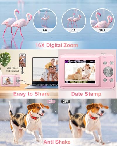 Lecran 2.8" Pink DC403 44MP Digital Camera 1080p 30FPS Ultracompact
