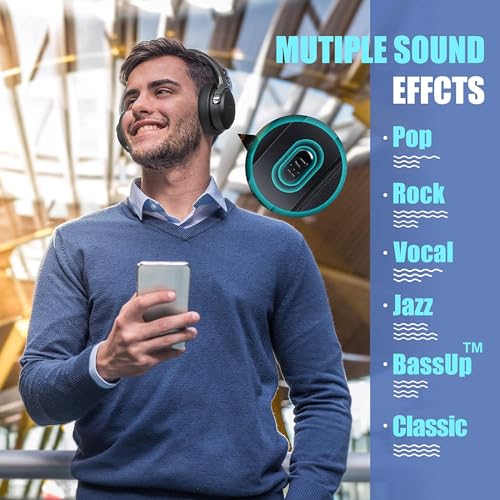 BERIBES Over Ear Bluetooth Headphones WH202A 65H Playtime 6 Music Modes Wireless Headset
