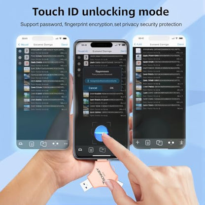 Techkey 256GB Flash Drive USB/Lightning/Type-C External Storage for iPhone, Android, PC - Pink