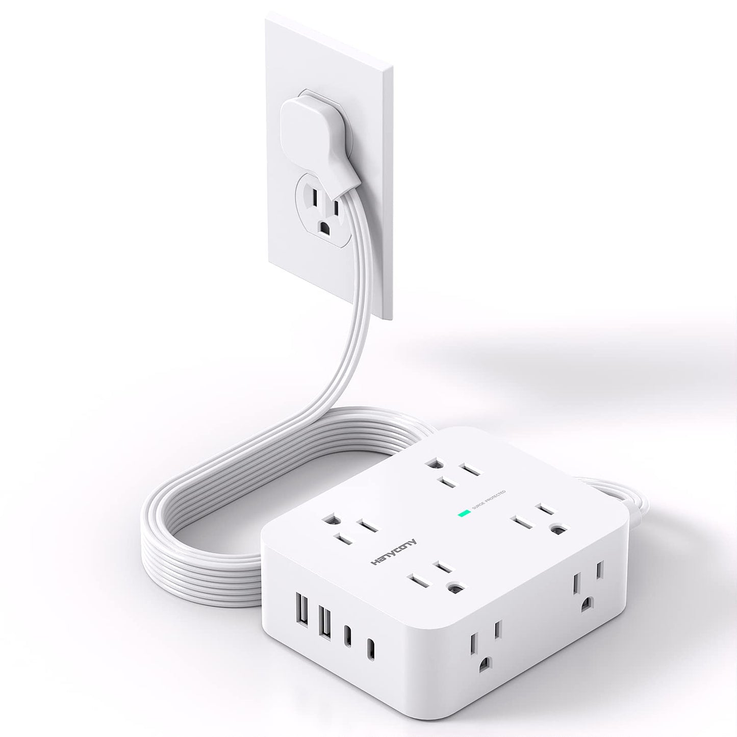 HANYCONY 8 Outlet Surge Protector Power Strip Model HN8U5WC2 with 4 USB Ports, 125 Volts, 15 Amps