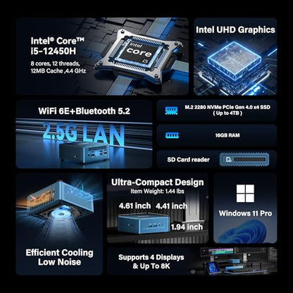 GEEKOM Mini PC IT12 Intel i5-12450H 7680x4320 32MHz DDR4 Mini Computer