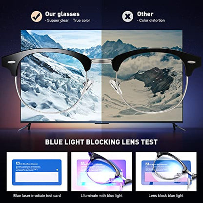 AOMASTE Medium Semi Rimless Blue Light Blocking Glasses Polycarbonate Lens Rectangular Frame