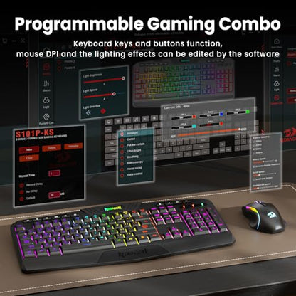 Redragon S101MKS 2.4G Bluetooth Wired Ergonomic Keyboard and Mouse QWERTY Black-New