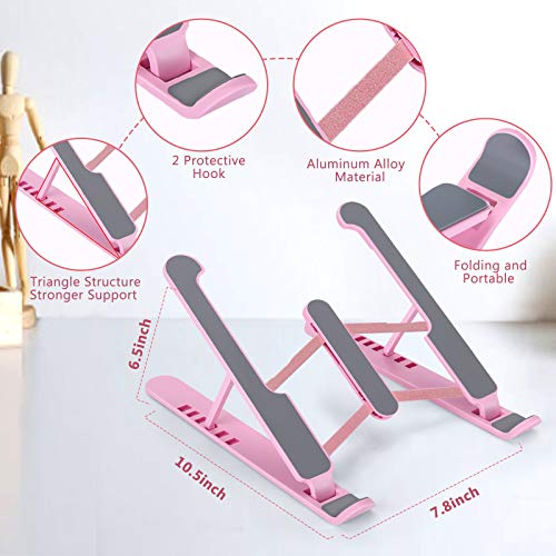 pidien Portable Laptop Stand PLS-08 Foldable Adjustable Aluminum Riser 1 Count Pink