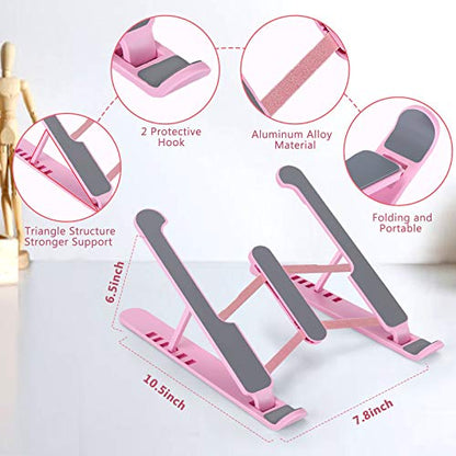 pidien Portable Laptop Stand PLS-08 Foldable Adjustable Aluminum Riser 1 Count Pink