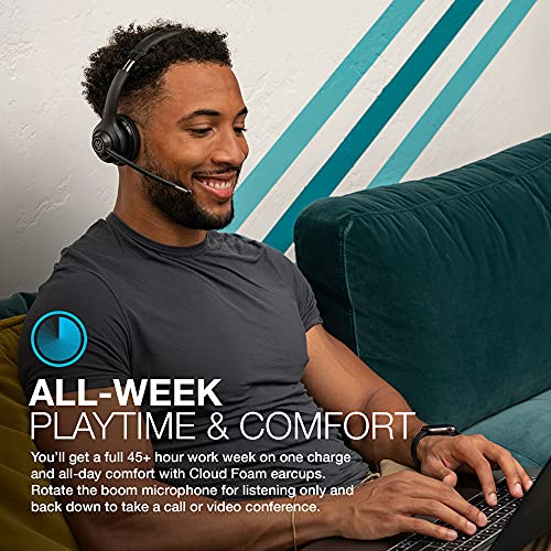 JLab Go Work Wireless Headsets with Microphone, Bluetooth 5, 45 Hours Battery Life, Dynamic Driver, On-Ear, Black