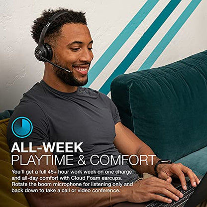 JLab Go Work Wireless Headsets with Microphone, Bluetooth 5, 45 Hours Battery Life, Dynamic Driver, On-Ear, Black