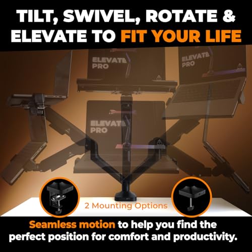 DESKELLO Elevate Pro 17.3" Laptop Mount Arm - Desk/Tabletop Clamp-Mount - Adjustable - Heavy-Duty - Matte Black
