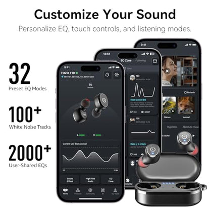 TOZO T10 Wireless Earbuds Bluetooth 5.3 Connectivity, IPX8 Waterproof, Ergonomic Design, 55 Hours Playtime, Wireless Charging Case