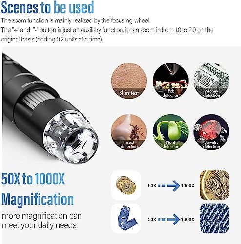 SKYBASIC 50X-1000X RM Handheld Digital Microscope, LED, 5V, Black