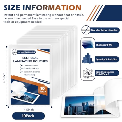 HKSZEH 4x6inch HKSUS-ZH063 Self-Sealing Laminating Pouches No Heat Required