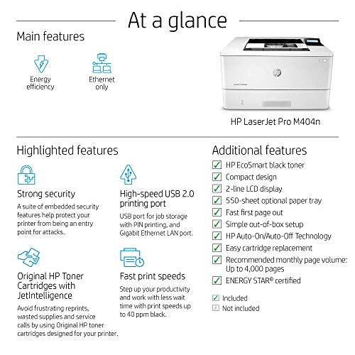 HP LaserJet Pro M404n (W1A52A) Monochrome Laser Printer 600 x 600 dpi 40 ppm