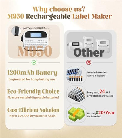 VolenGo M950 Label Maker 203 DPI Portable Inkless Rechargeable Monochrome Label Printer