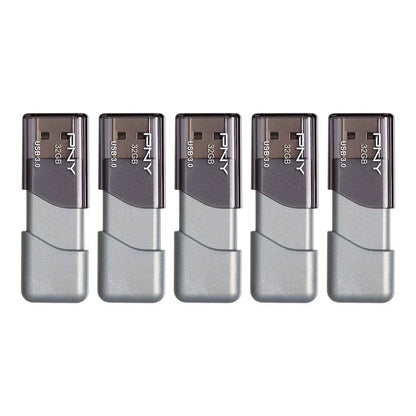 PNY 32GB Turbo Attache 3 USB 3.0 Flash Drive, Pack of 5